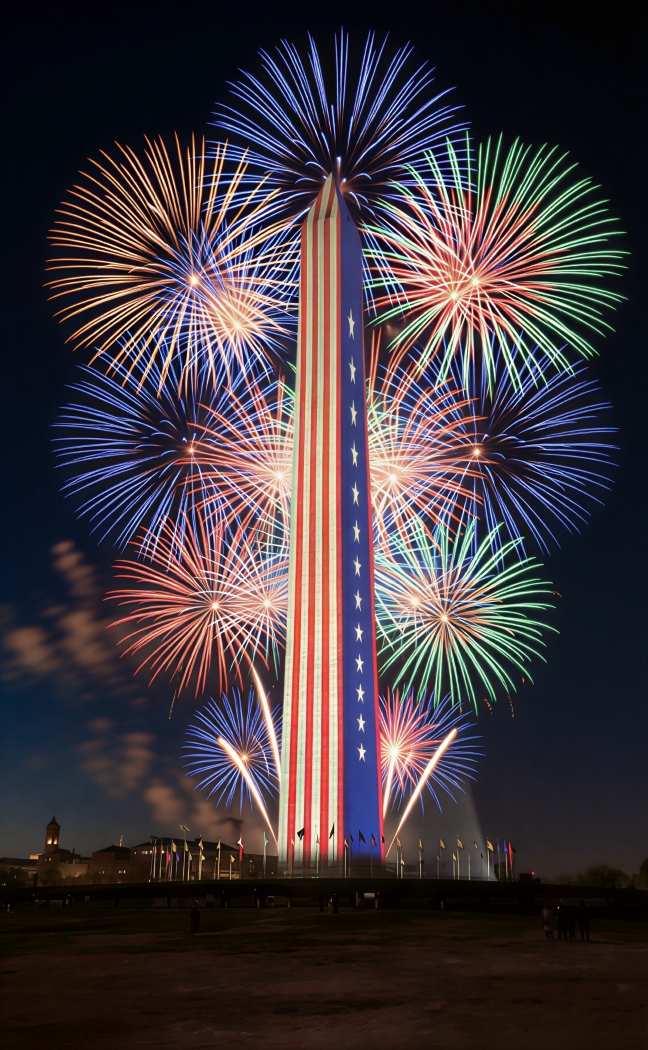 Washington Monument and July 4th Fireworks by Kieu-Hanh Vu